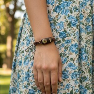 Brown Religious Bracelet with Cross and Image